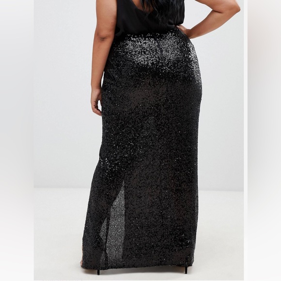 Outrageous Fortune Plus Black Sequin Maxi Skirt With Front  Slit Gown Skirt - Picture 4 of 9